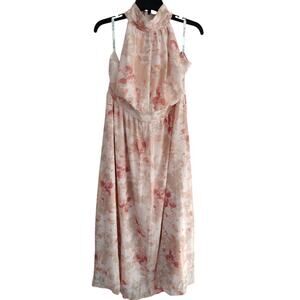 JJ's House NEW Pink Floral High Neck Sleeveless A Line Chiffon Dress XXL TALL